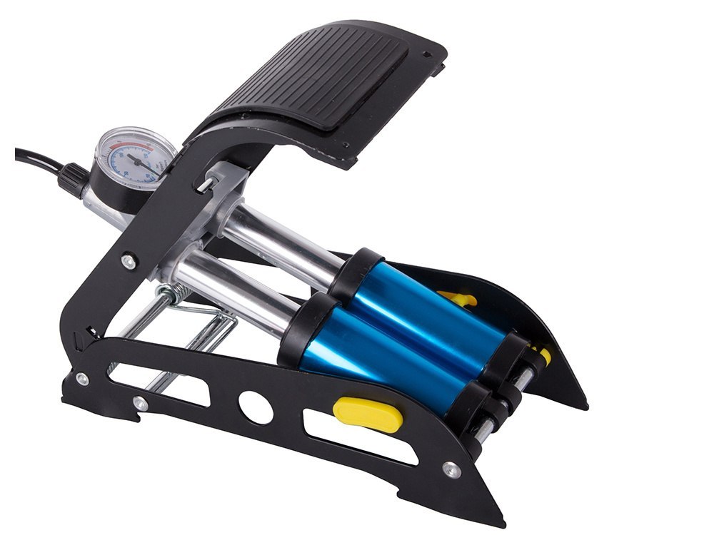 POMPKA SAMOCHODOWA NOŻNA DWUTŁOKOWA KOŃCOWKI ROWER AUTO DO PIŁEK MATERACA